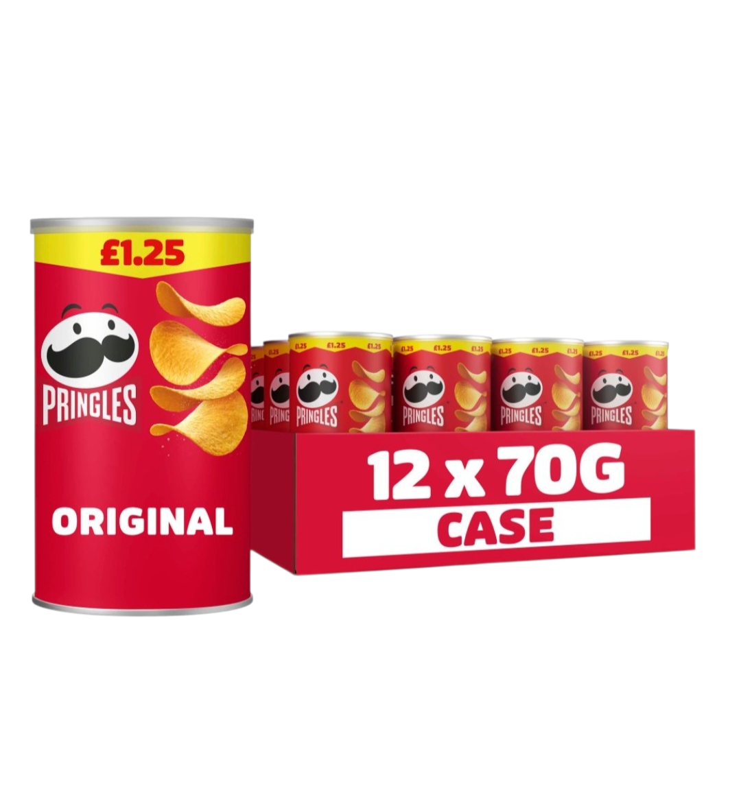 Pringles 1 pack of 12 crisps of 70g tubs in assorted flavours