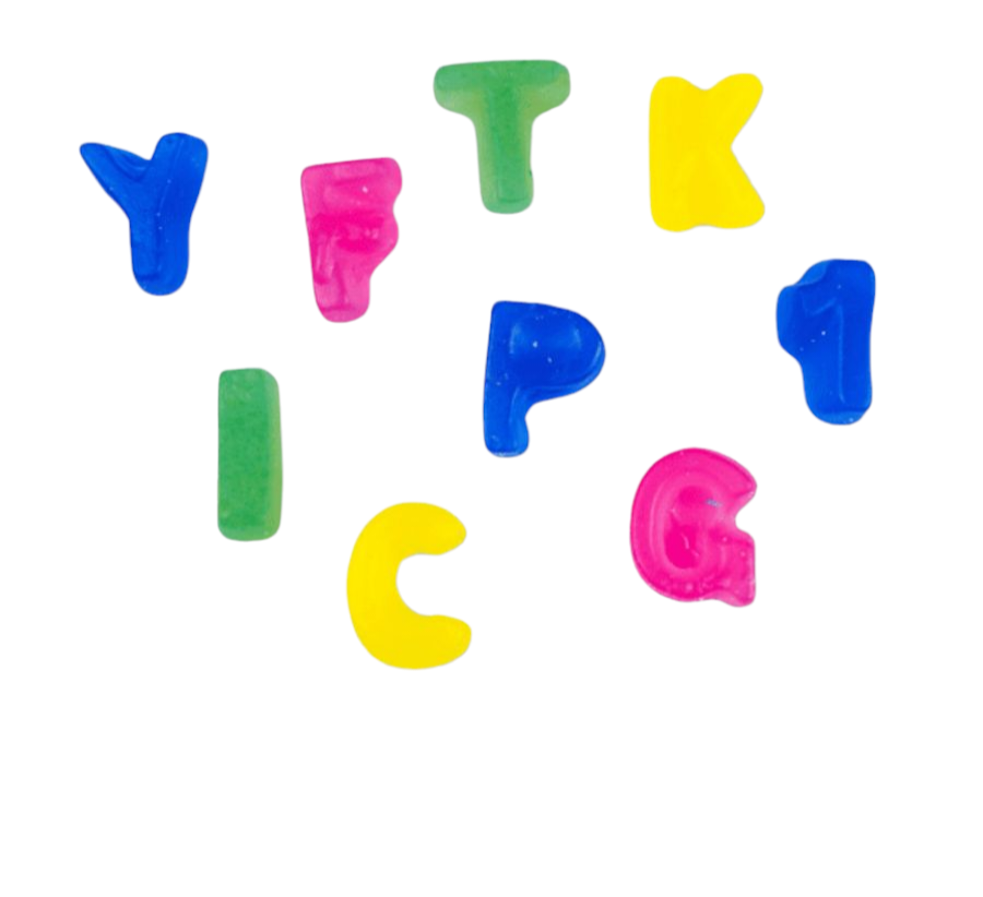 NEW SWEETS - IRON BREW BOTTLES, PINK & WHITE FIZZY STARS, FIZZY ABC LETTERS, GUMMY ABC LETTERS & TUTTI FRUTTI BOTTLES