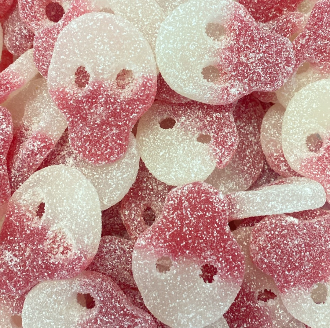Skull sweets - 100g, comes in 7 flavours, minimum of 300g, and will all be put in the same bag